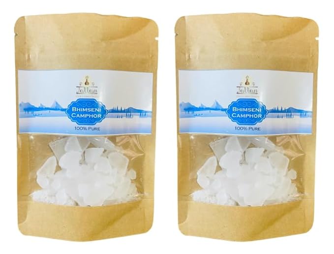 Jallan Pure Natural Bhimseni Camphor - 200g Pack (100X2) 100% Organic and Original Kapoor| Purifying & Pleasant Fragrance for Pooja, Hawan, Air Freshener| Use for Camphor Diffuser Electric