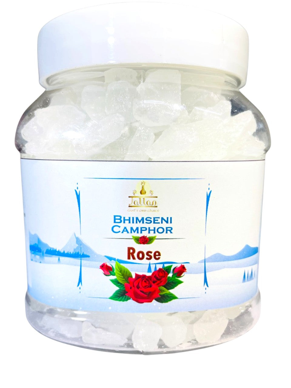 Jallan Pure Natural Bhimseni Camphor (Rose)| 250g Jar| 100% Organic and Original Kapoor| Purifying & Pleasant Fragrance for Pooja, Hawan, Air Freshener| Use for Camphor Diffuser Electric