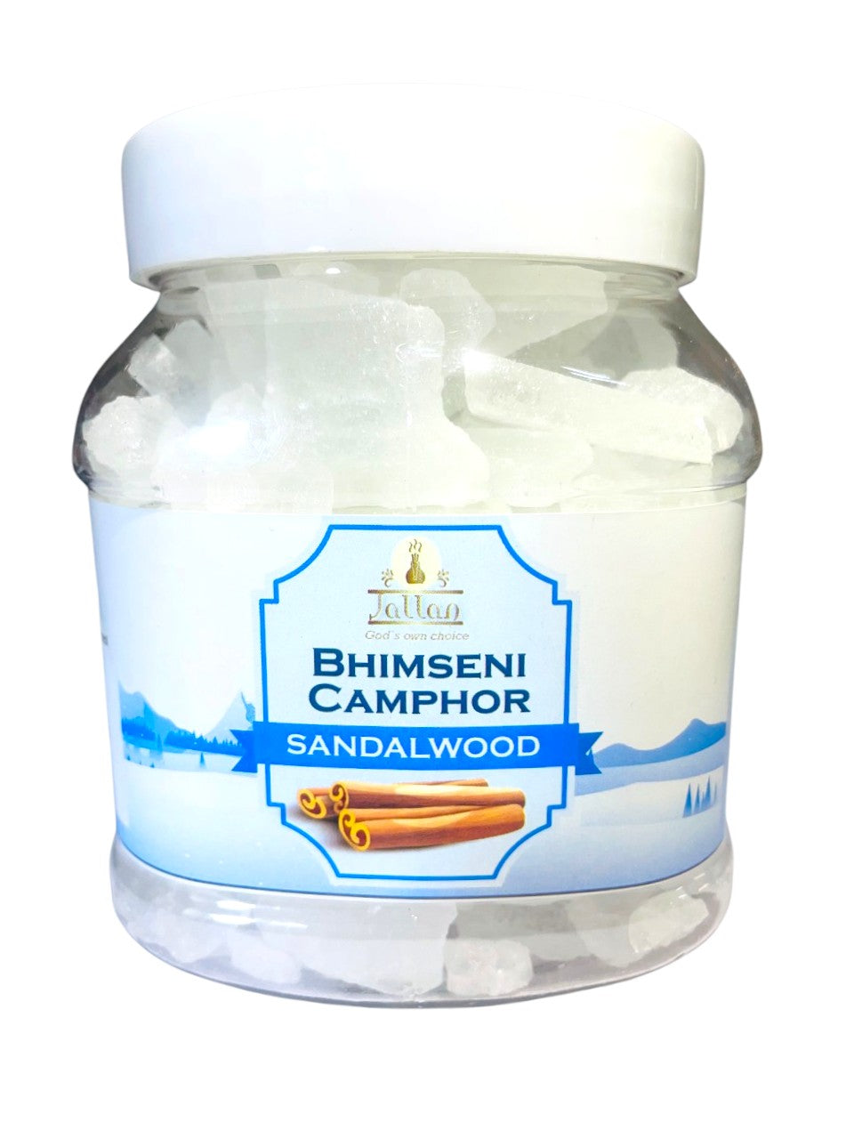 Jallan Pure Natural Bhimseni Camphor (Sandalwood)| 250g Jar| 100% Organic and Original Kapoor| Purifying & Pleasant Fragrance for Pooja, Hawan, Air Freshener| Use for Camphor Diffuser Electric