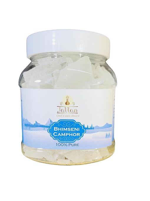 Jallan Pure Bhimseni Camphor (Original)| 250g Jar| Lab Certified 100% Pure Pacha karpooram Original| 100% Natural Organic and Original Kapoor| Purifying & Pleasant Fragrance for Pooja, Hawan, Air Freshener| Use for Camphor Diffuser Electric