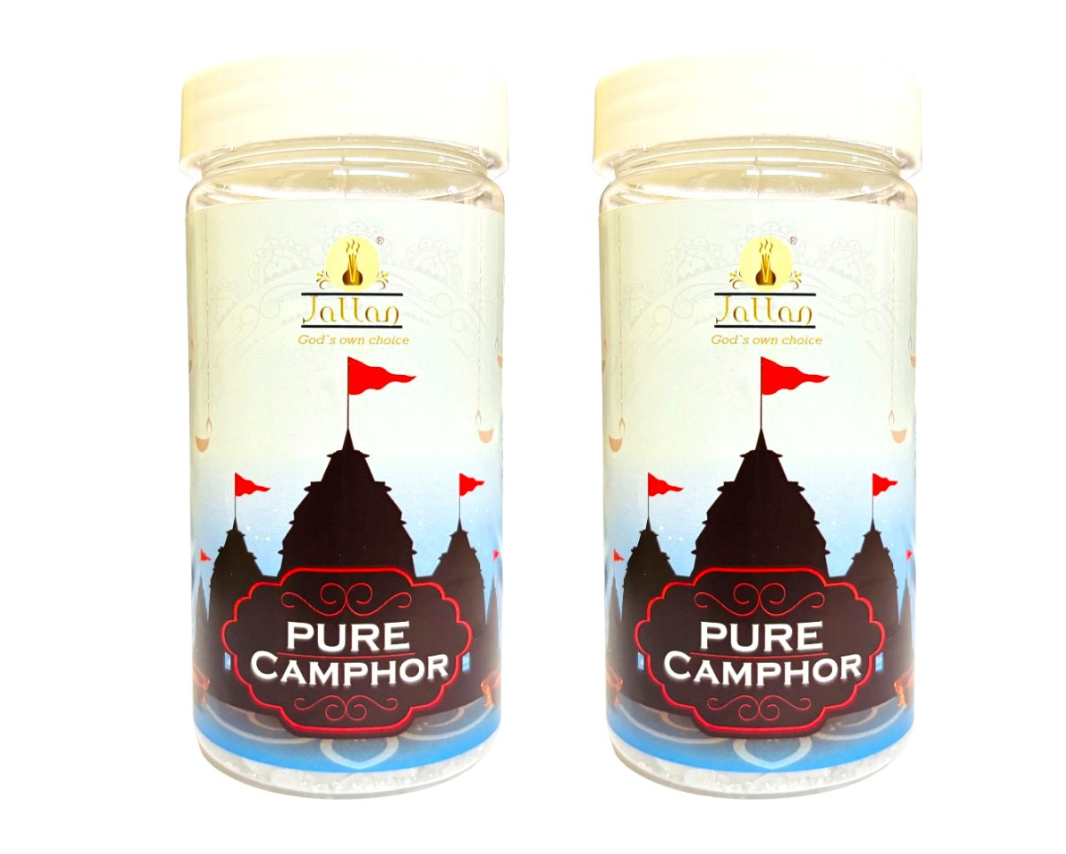 Jallan Pure Camphor Tablets (Original)| 100g Jar (100X2)| 100% Natural Organic and Original Kapoor| Purifying & Pleasant Fragrance for Pooja, Hawan, Air Freshener| Use for Camphor Diffuser Electric