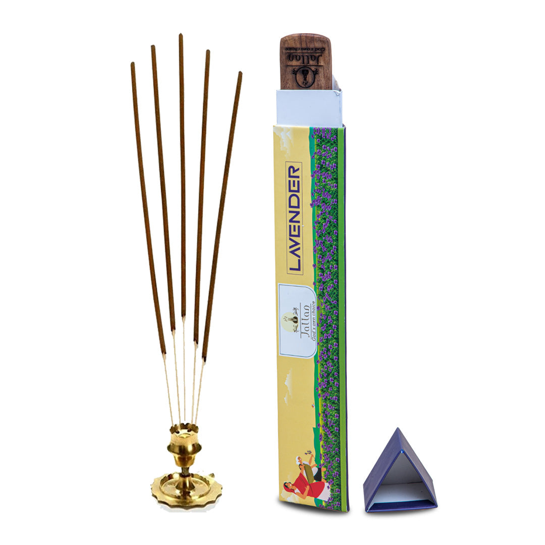 JALLAN Pure Natural Lavender Incense (Agarbatti) Stick| 30 Sticks Pack| 100% Organic Herbal Agarbatti| Handmade| Long Lasting Fragrance| Free Wooden Incense Holder.